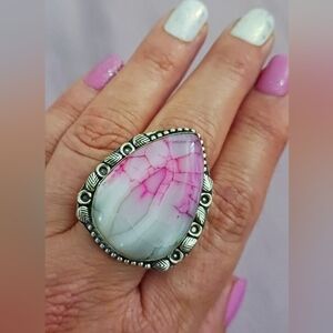Pink Dragon Vein Solar Agate Ring, Size 8